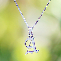 Sterling silver pendant necklace, 'Identity A' - High-Polished Sterling Silver Letter A Pendant Necklace