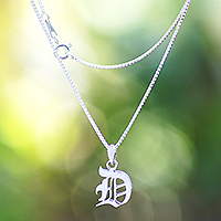 Sterling silver pendant necklace, 'Identity D' - High-Polished Sterling Silver Letter D Pendant Necklace