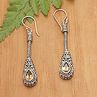 Citrine dangle earrings, 'Celuk Jolly Tears' - Traditional Balinese One-Carat Citrine Dangle Earrings