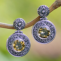 Citrine dangle earrings, 'Gong of Joy' - Classic Gong-Shaped Three-Carat Citrine Dangle Earrings