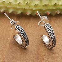 Sterling silver half-hoop earrings, 'Woven Fate' - Traditional Sterling Silver Half-Hoop Earrings from Bali