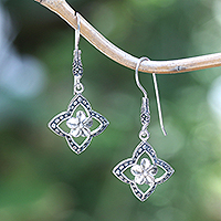 Sterling silver dangle earrings, 'Frangipani Spirit' - Frangipani-Themed Sterling Silver Floral Dangle Earrings