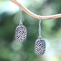 Sterling silver dangle earrings, 'Fantasy Blooms' - Oxidized Polished Sterling Silver Floral Dangle Earrings