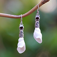 Garnet dangle earrings, 'Romantic Shore' - Snail Shell-Shaped Natural Garnet Dangle Earrings from Bali