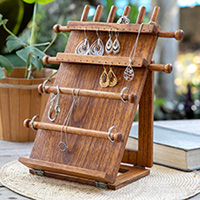 Wood jewelry stand, 'Mother Nature's Style' - Tropical-Themed Handcrafted Jempinis Wood Jewelry Stand