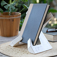 Wood book holder, 'Minimalist Lectures' - Hand-Carved Minimalist White Jempinis Wood Book Holder