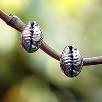 Sterling silver button earrings, 'Coffee Beans' - Coffee Bean-Shaped Sterling Silver Button Earrings from Bali