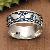 Sterling silver band ring, 'Butterfly Legend' - Butterfly-Themed Polished Sterling Silver Band Ring