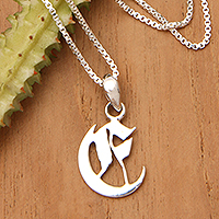 Sterling silver pendant necklace, 'Alphabet E' - Polished Sterling Silver Letter E Pendant Necklace from Bali