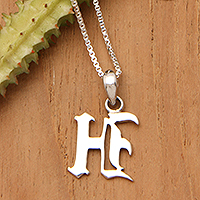 Sterling silver pendant necklace, 'Alphabet H' - Polished Sterling Silver Letter H Pendant Necklace from Bali