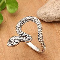 Sterling silver band ring, 'Cobra Shadow' - Classic Snake-Shaped Sterling Silver Band Ring from Bali