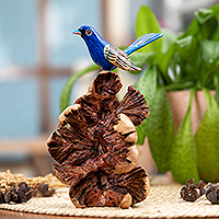 Wood sculpture, 'Celestial Bird' - Natural Benalu and Jempinis Wood Blue Bird Sculpture