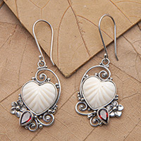 Garnet dangle earrings, 'Enchanted Passion' - Romantic Heart-Shaped Natural Garnet Dangle Earrings