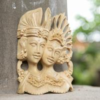 Wood wall art, 'With You' - Balinese-Made Hand-Carved Crocodile Wood Wall Art of Couple