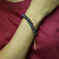 Gold-accented tiger's eye beaded wristband bracelet, 'Night Splendor' - Polished 18k Gold-Accented Blue Tiger's Eye Beaded Bracelet