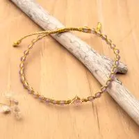 Gold-accented amethyst and recycled glass beaded pendant bracelet, 'Be Wise' - Eco-Friendly Amethyst and Recycled Glass Pendant Bracelet