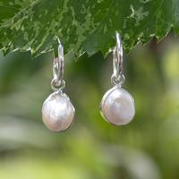 Cultured pearl hoop earrings, 'Lunar Beauty' - Polished Sterling Silver Hoop Earrings with Cultured Pearls