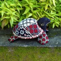 Batik wood jewelry box, 'Wise Red Secrets' - Folk Art-Themed Batik Pule Wood Turtle Jewelry Box in Red