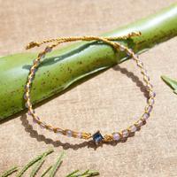 Gold-accented amethyst and recycled glass beaded macrame pendant bracelet, 'Be Cool' - Gold-Accented Amethyst Bracelet with Recycled Glass Pendant