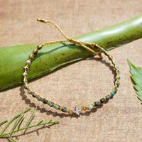 Gold-accented reconstituted turquoise and recycled glass beaded macrame pendant bracelet, 'Be You' - Reconstituted Turquoise Recycled Glass Gold Accent Bracelet