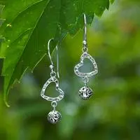 Sterling silver dangle earrings, 'One Ancient Love' - Folk Art-Themed Heart-Shaped Sterling Silver Dangle Earrings