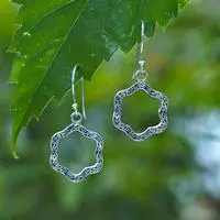 Sterling silver dangle earrings, 'Petals from Gianyar' - Balinese-Made Floral Oxidized and Polished Dangle Earrings