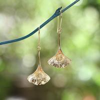 Gold-plated dangle earrings, 'Gorgeous Ginkgo' - Ginkgo Leaf-Themed Textured 18k Gold-Plated Dangle Earrings