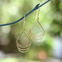 Gold-plated dangle earrings, 'Layered Crescent' - Crescent-Inspired Modern Gold-Plated Brass Dangle Earrings