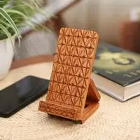 Wood phone stand, 'Organic Geometry' - Geometric-Themed Hand-Carved Foldable Wood Phone Stand