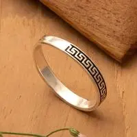 Sterling silver band ring, 'Greek Key' - Modern Greek Key Meander-Patterned Sterling Silver Band Ring