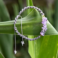 Gold-accented amethyst macrame pendant bracelet, 'Purple Candy' - Gold-Accented Macrame Bracelet with Amethyst Beaded Pendant