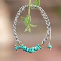 Gold-accented reconstituted turquoise macrame pendant bracelet, 'Blue Candy' - 18k Gold-Accented Reconstituted Turquoise Macrame Bracelet