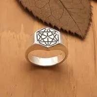 Sterling silver signet ring, 'Starry Fates' - Modern Star-Themed Sterling Silver Signet Ring from Bali