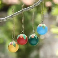 Wood ornaments, 'Colorful Holiday Globes' (set of 4) - Hand-Painted Wood Globe Christmas Ornaments (Set of 4)