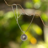 Men's sterling silver pendant necklace, 'Light of the Earth' - Sun-Themed Textured Sterling Silver Pendant Necklace for Men
