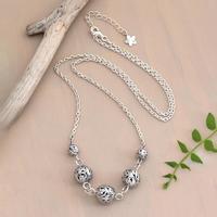 Sterling silver station necklace, 'Jewels of Gianyar' - Balinese Folk Art-Themed Sterling Silver Station Necklace