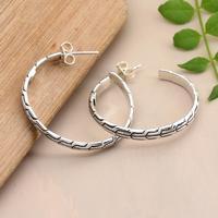 Sterling silver half-hoop earrings, 'Roads to Elegance' - Balinese-Inspired Modern Sterling Silver Half-Hoop Earrings