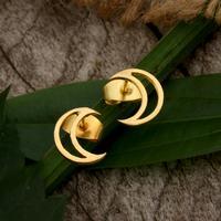 Gold-plated brass stud earrings, 'Moonlit Victory' - Half-Moon-Shaped Stud Earrings with 18k Gold-Plated Finish