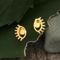 Gold-plated brass stud earrings, 'Beaming Eyes' - Avant-Garde 18k Gold-Plated Eye-Themed Brass Stud Earrings