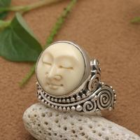 Sterling silver cocktail ring, 'Delightful Moon' - Sterling Silver Cocktail Ring with Hand-Carved Moon Motif