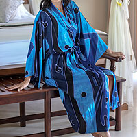 Women's batik robe, 'Tropical Sea' - Women's Unique Batik Robe from Indonesia