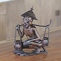 Wood statuette Morning Activity Indonesia