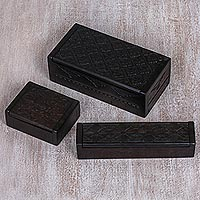 Wood jewelry boxes Tiling set of 3 Indonesia
