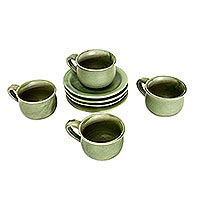 Ceramic cups and saucers Bali Forest set for 4 Indonesia