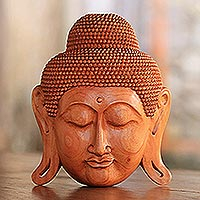 Mahogany wood mask, 'Beatific Buddha' - Mahogany Wood Mask of Buddha