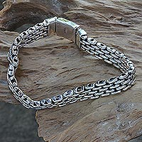 Men's sterling silver bracelet, 'Intermezzo' - Men's Sterling Silver Wristband Bracelet