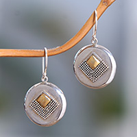 Sterling silver dangle earrings, 'Golden Diamonds' - Sterling silver dangle earrings