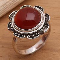 Carnelian solitaire ring Lotus Heart of Peace Indonesia