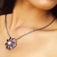 Carnelian and pearl necklace, 'Morning Bloom' - Carnelian and pearl necklace