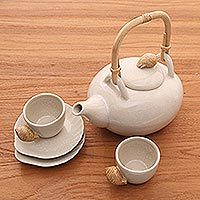 Ceramic tea set White Beach set for 2 Indonesia